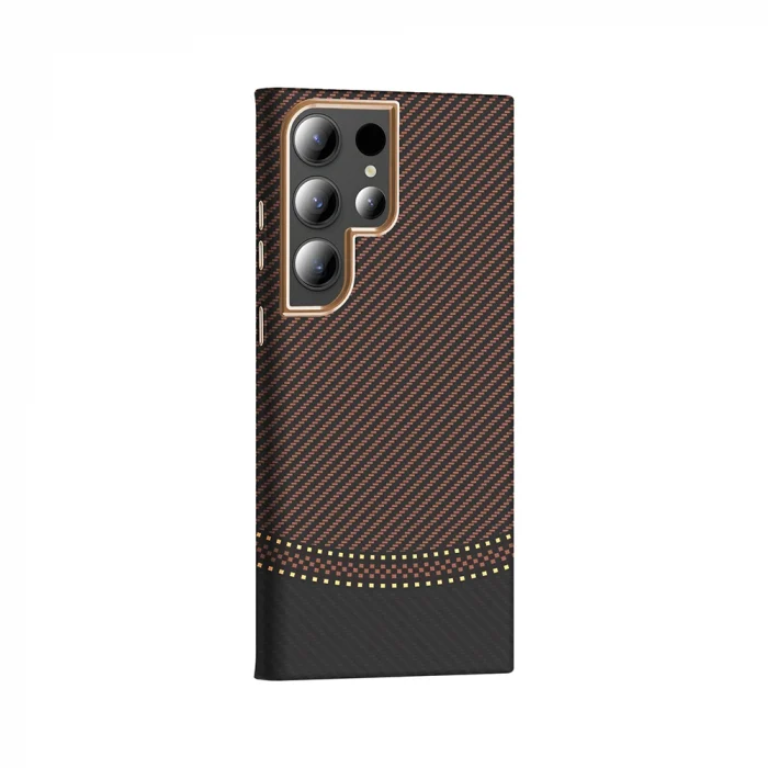 Samsung S23 Ultra Kılıf M-safe Şarj Özellikli Karbon Fiber Görünümlü Gros Kapak