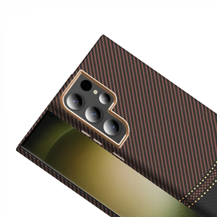 Samsung S23 Ultra Kılıf M-safe Şarj Özellikli Karbon Fiber Görünümlü Gros Kapak