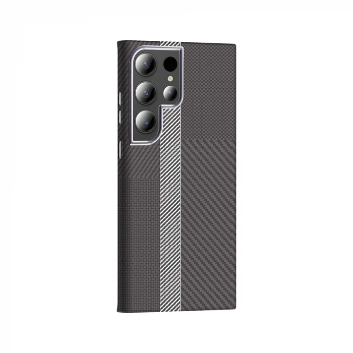 Samsung S23 Ultra Kılıf M-safe Şarj Özellikli Karbon Fiber Görünümlü Gros Kapak