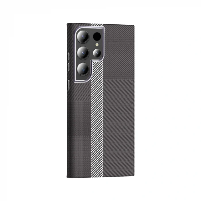 Samsung S23 Ultra Kılıf M-safe Şarj Özellikli Karbon Fiber Görünümlü Gros Kapak