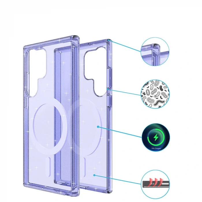 Samsung S23 Ultra Kılıf M-safe Şarj Özellikli Parlayan Simli Saydam Renkli Allstar Kapak
