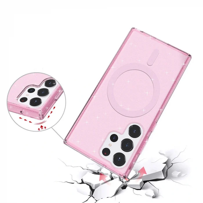 Samsung S23 Ultra Kılıf M-safe Şarj Özellikli Parlayan Simli Saydam Renkli Allstar Kapak