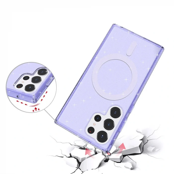 Samsung S23 Ultra Kılıf M-safe Şarj Özellikli Parlayan Simli Saydam Renkli Allstar Kapak