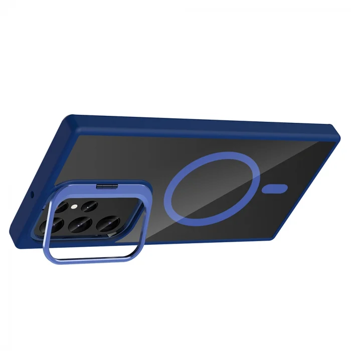 Samsung S23 Ultra Kılıf Standlı ve Kamera Lens Hediyeli M-Safe Şarj Özellikli Etro Kapak