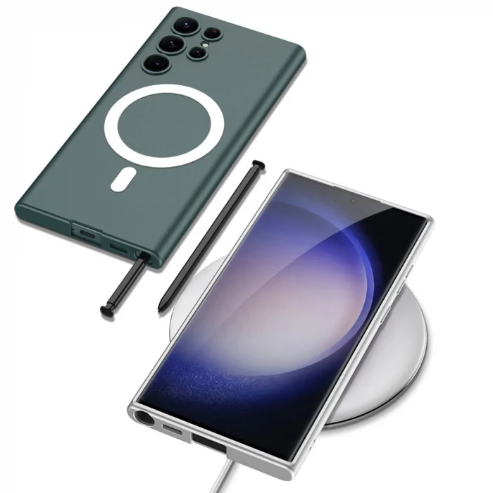 S23 Ultra Kılıf Wireless Şarj Özellikli Kıpta M-safe Silikon Kapak