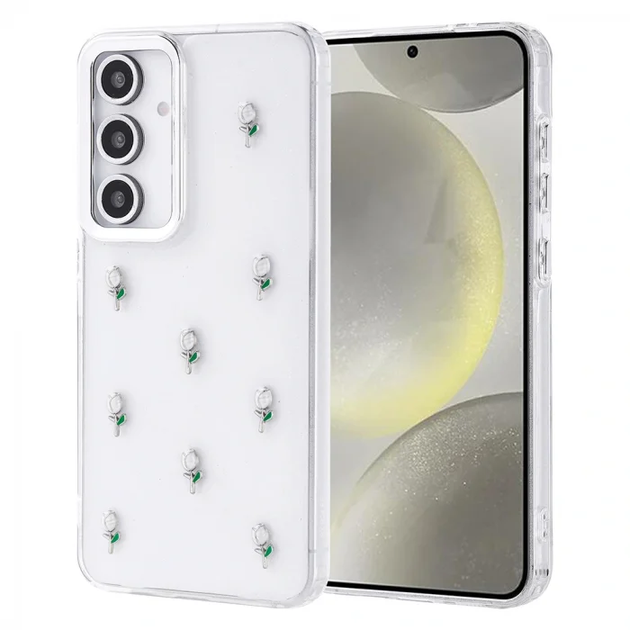 Samsung S24 FE Kılıf Airbag Tasarımlı Simli Şeffaf Kutup Kapak