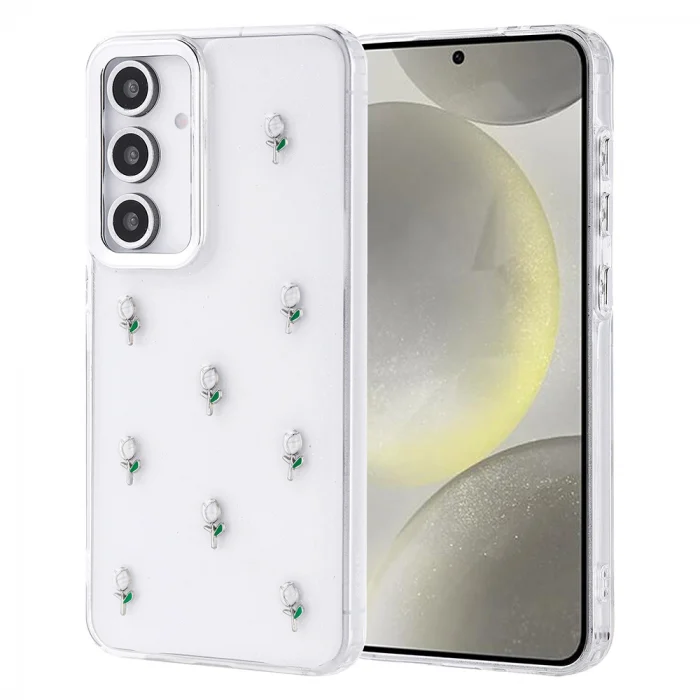 Samsung S24 FE Kılıf Airbag Tasarımlı Simli Şeffaf Kutup Kapak