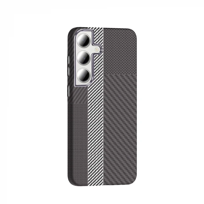 Samsung S24 FE Kılıf M-safe Şarj Özellikli Karbon Fiber Görünümlü Gros Kapak