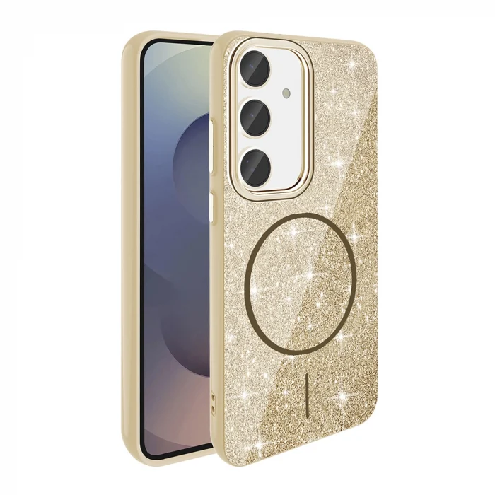 Samsung S24 FE Kılıf M-safe Şarj Özellikli Parlayan Simli Okso Kapak