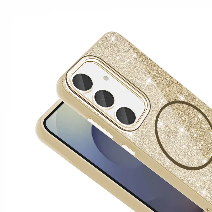 Samsung S24 FE Kılıf M-safe Şarj Özellikli Parlayan Simli Okso Kapak