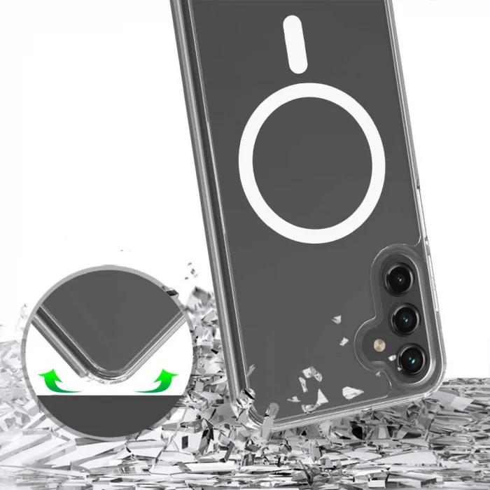 Samsung S24 FE Kılıf M-safe Şarj Özellikli Şeffaf Sert PC Embos Kapak