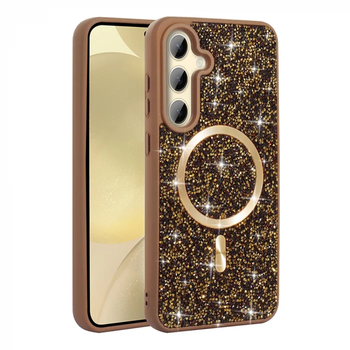 Samsung S24 FE Kılıf Pırlanta Tasarımlı M-safe Şarj Özellikli Mozaik Silikon Kapak