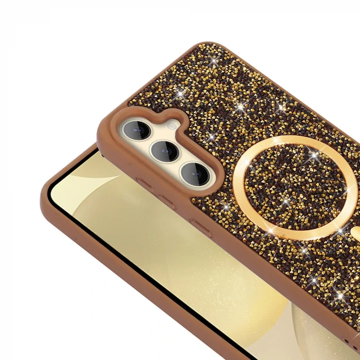 Samsung S24 FE Kılıf Pırlanta Tasarımlı M-safe Şarj Özellikli Mozaik Silikon Kapak