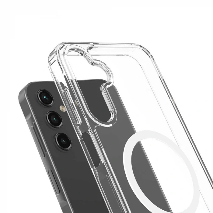 Samsung S24 Kılıf M-safe Şarj Özellikli Şeffaf Sert PC Embos Kapak