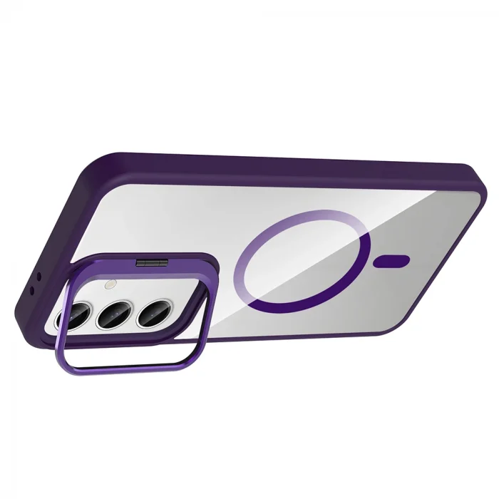 Samsung S24 Kılıf Standlı ve Kamera Lens Hediyeli M-Safe Şarj Özellikli Etro Kapak