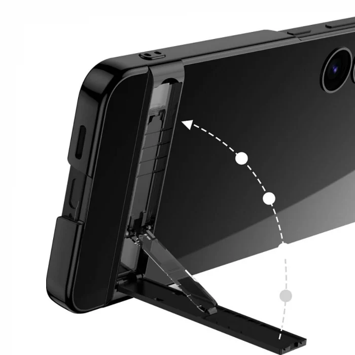 Samsung S24 Kılıf Kamera Korumalı Şeffaf Dikey Standlı Ays Kapak