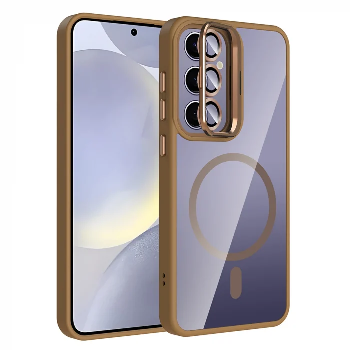 Samsung S24 Plus Kılıf Standlı ve Kamera Lens Hediyeli M-Safe Şarj Özellikli Etro Kapak