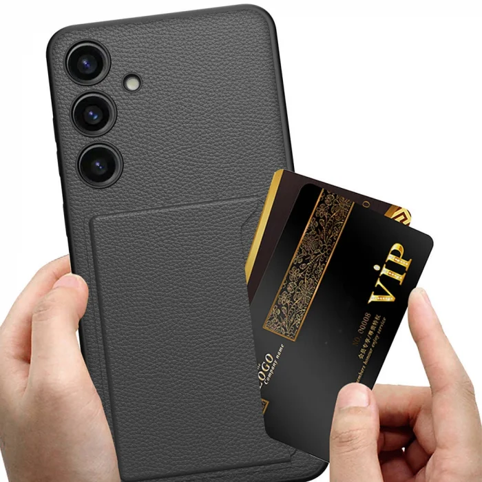 Samsung S24 Plus Suni Deri Arka Yüzey Kartlıklı Kıpta Silikon Kapak