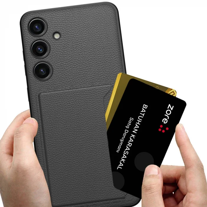Samsung S24 Suni Deri Arka Yüzey Kartlıklı Kıpta Silikon Kapak