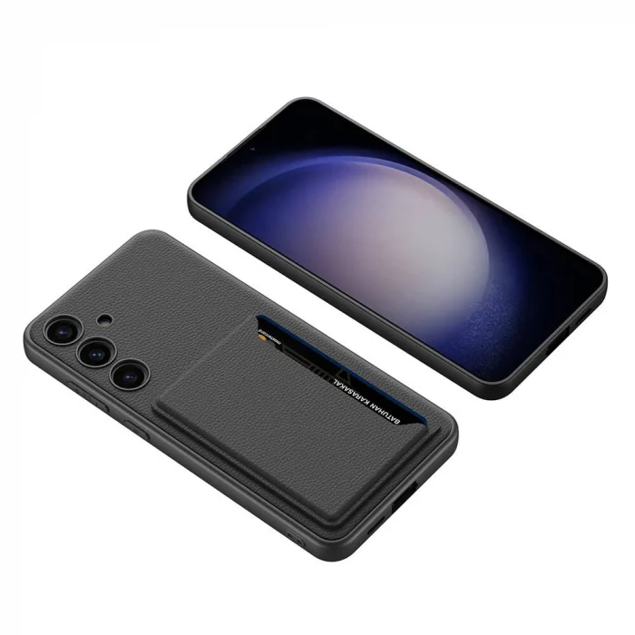 Samsung S24 Suni Deri Arka Yüzey Kartlıklı Kıpta Silikon Kapak