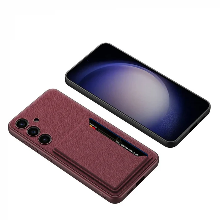 Samsung S24 Suni Deri Arka Yüzey Kartlıklı Kıpta Silikon Kapak