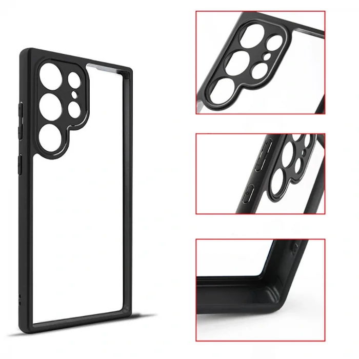 Samsung S24 Ultra Kılıf Kamera Korumalı Şeffaf Arka Yüzey New Roll Kapak