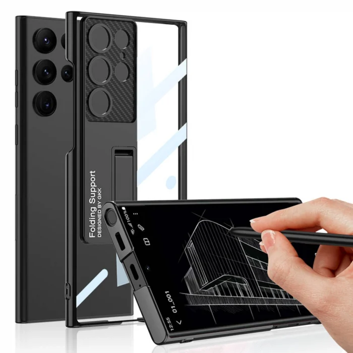 Samsung S24 Ultra Kılıf Kamera Korumalı Şeffaf Tasarımlı Lego Standlı Kapak