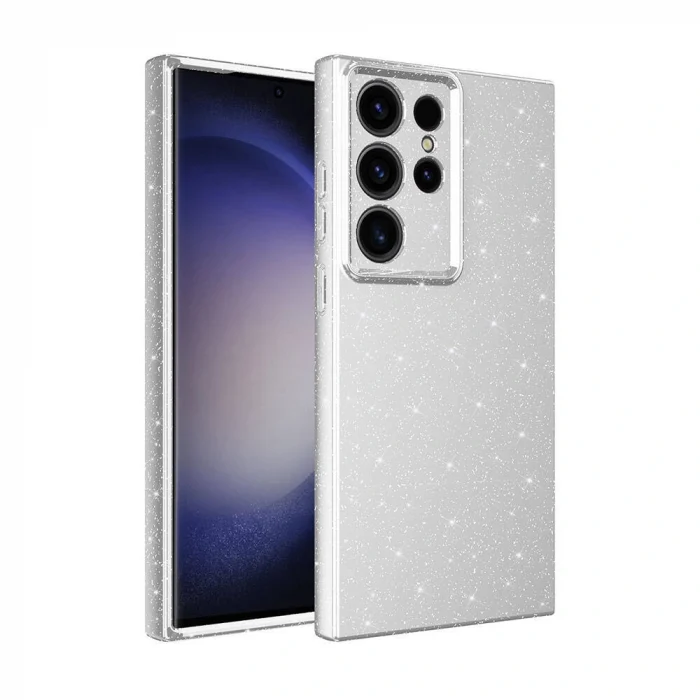 Samsung S24 Ultra Kılıf Kamera Korumalı Simli Lüks Koton Kapak