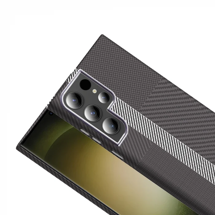 Samsung S24 Ultra Kılıf M-safe Şarj Özellikli Karbon Fiber Görünümlü Gros Kapak