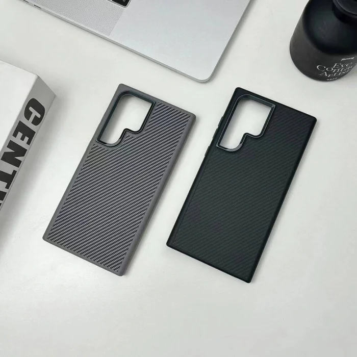 Samsung S24 Ultra Kılıf M-safe Şarj Özellikli Karbon Fiber Görünümlü Troy Kapak