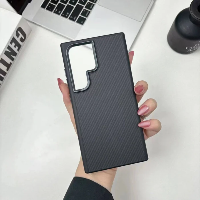 Samsung S24 Ultra Kılıf M-safe Şarj Özellikli Karbon Fiber Görünümlü Troy Kapak