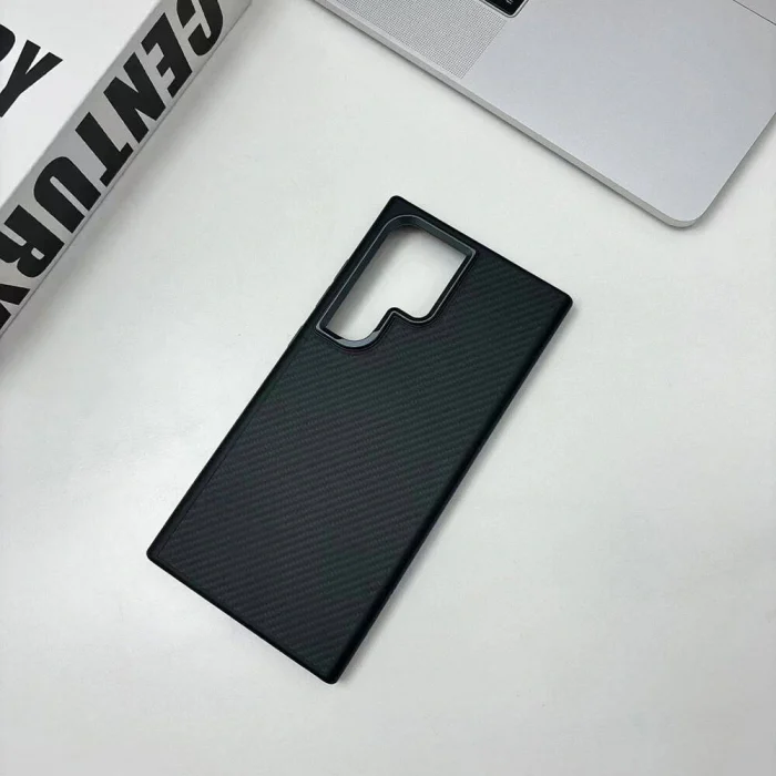 Samsung S24 Ultra Kılıf M-safe Şarj Özellikli Karbon Fiber Görünümlü Troy Kapak
