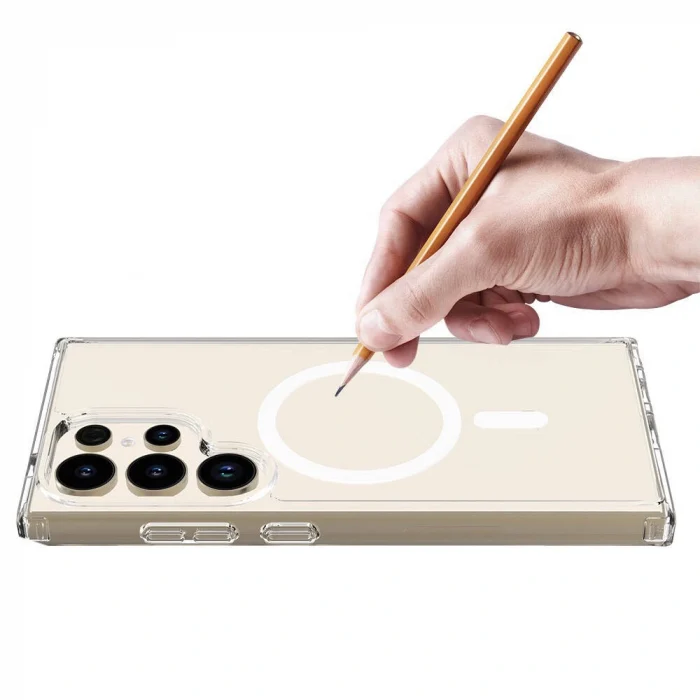 Samsung S24 Ultra Kılıf M-safe Şarj Özellikli Şeffaf Sert PC Embos Kapak