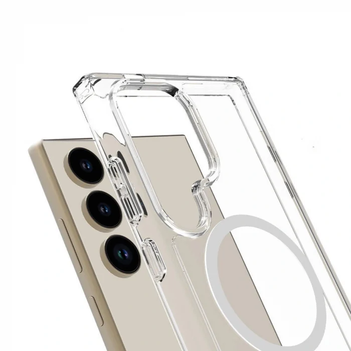 Samsung S24 Ultra Kılıf M-safe Şarj Özellikli Şeffaf Sert PC Embos Kapak