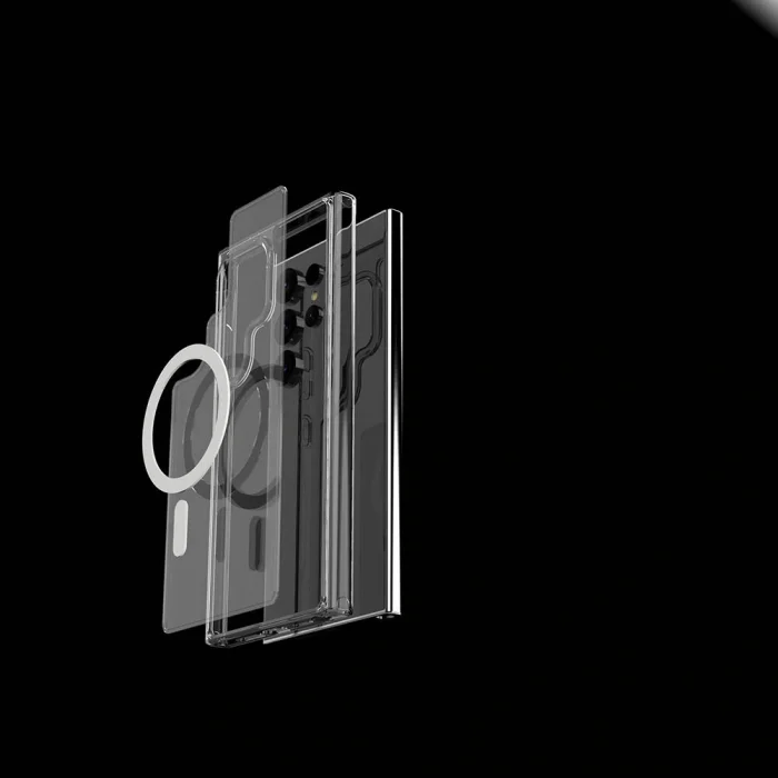 Samsung S24 Ultra Kılıf M-safe Şarj Özellikli Şeffaf Sert PC Embos Kapak