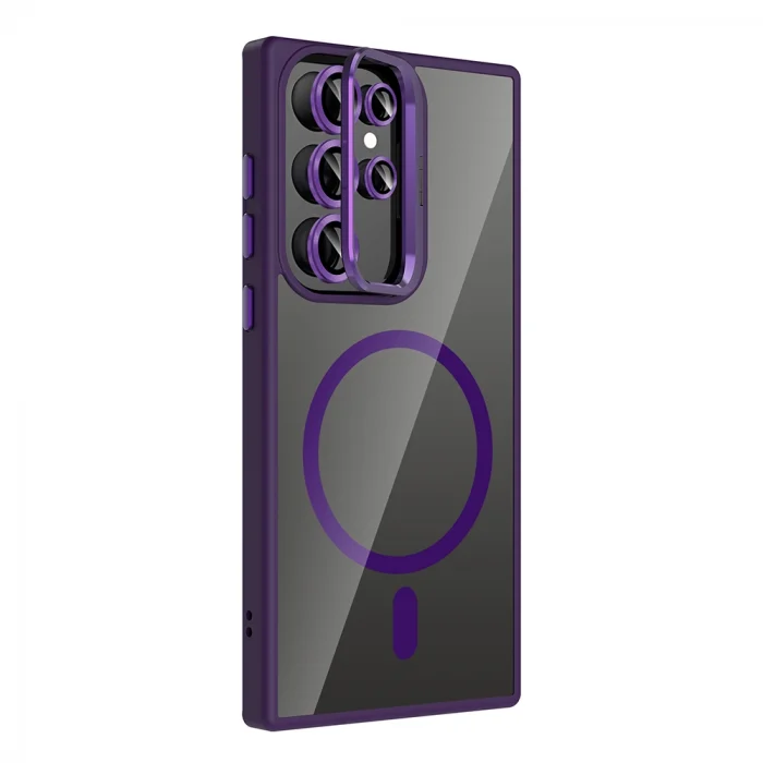 Samsung S24 Ultra Kılıf Standlı ve Kamera Lens Hediyeli M-Safe Şarj Özellikli Etro Kapak