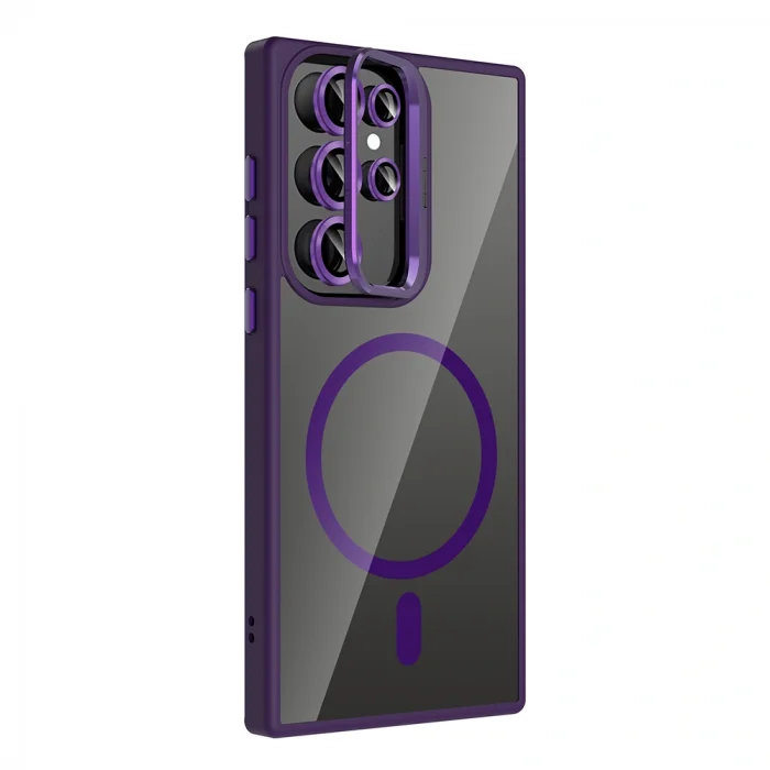 Samsung S24 Ultra Kılıf Standlı ve Kamera Lens Hediyeli M-Safe Şarj Özellikli Etro Kapak