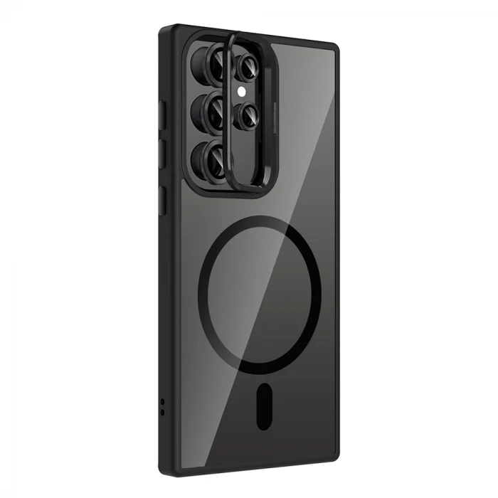 Samsung S24 Ultra Kılıf Standlı ve Kamera Lens Hediyeli M-Safe Şarj Özellikli Etro Kapak