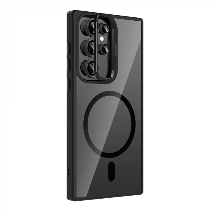 Samsung S24 Ultra Kılıf Standlı ve Kamera Lens Hediyeli M-Safe Şarj Özellikli Etro Kapak