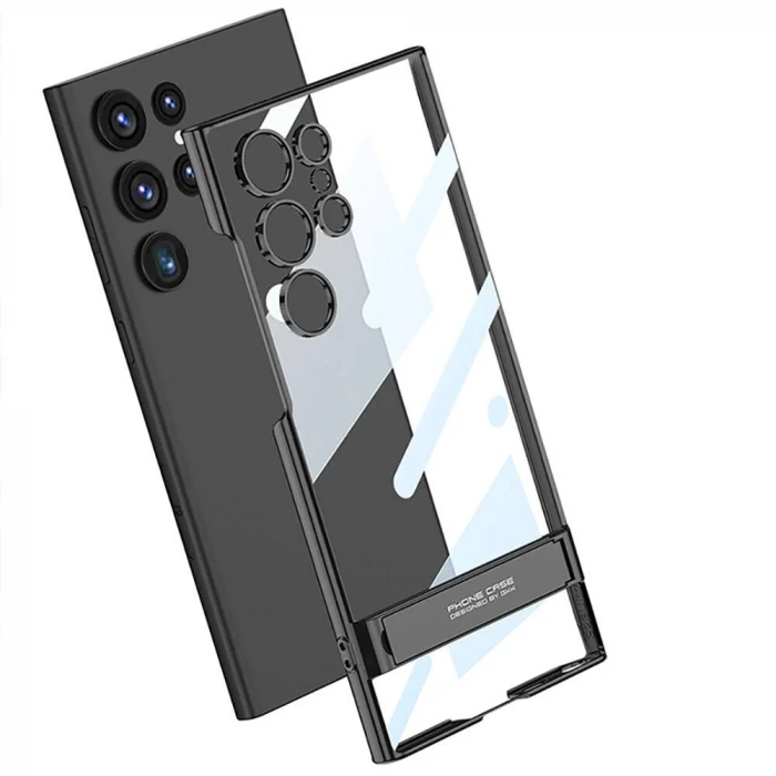 Samsung S24 Ultra Kılıf Kamera Korumalı Şeffaf Dikey Standlı Ays Kapak