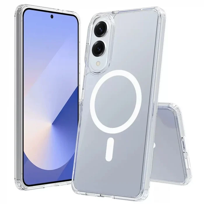 Samsung S25 Edge Kılıf M-safe Şarj Özellikli Şeffaf Sert PC Embos Kapak