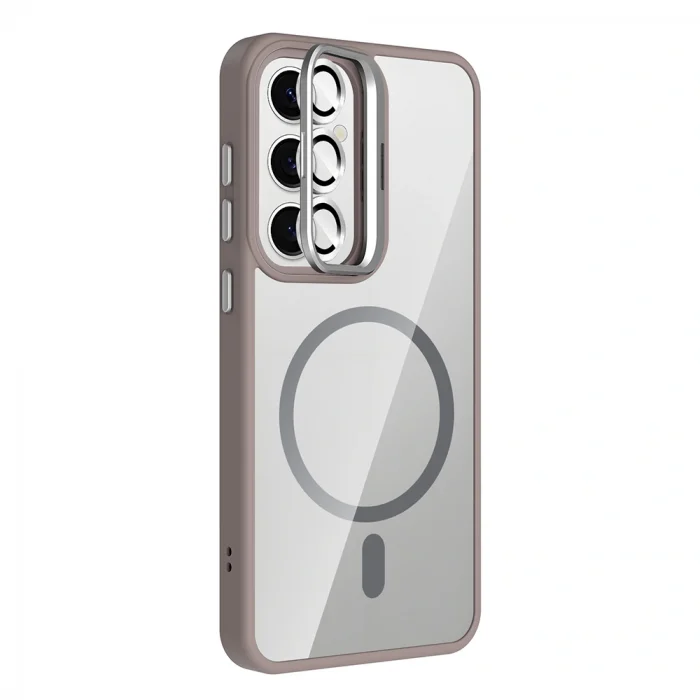 Samsung S25 Kılıf Standlı ve Kamera Lens Hediyeli M-Safe Şarj Özellikli Etro Kapak