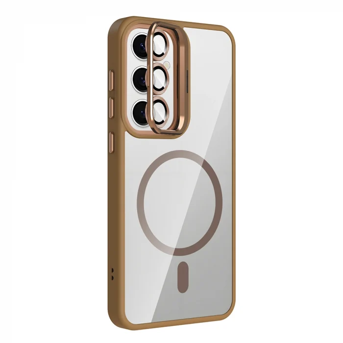 Samsung S25 Kılıf Standlı ve Kamera Lens Hediyeli M-Safe Şarj Özellikli Etro Kapak