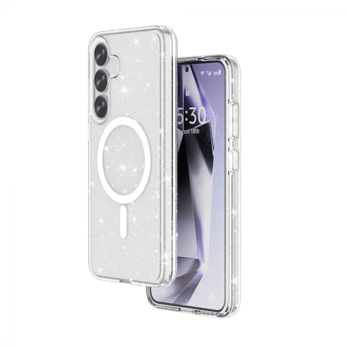 Samsung S25 Plus Kılıf M-safe Şarj Özellikli Parlayan Simli Saydam Renkli Allstar Kapak