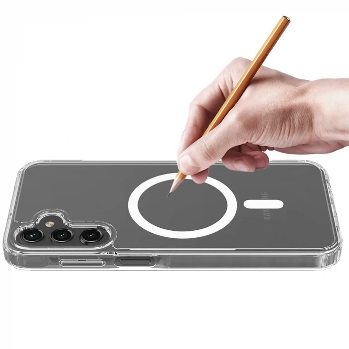 Samsung S25 Plus Kılıf M-safe Şarj Özellikli Şeffaf Sert PC Embos Kapak