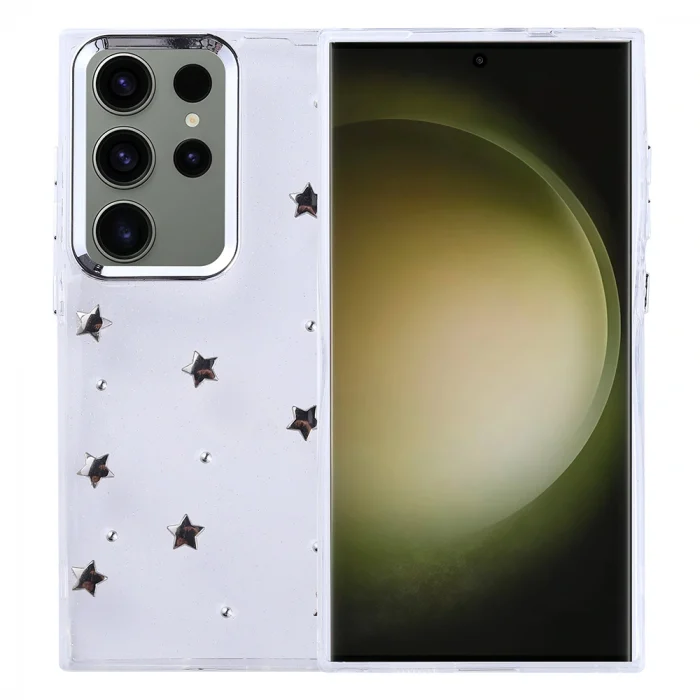 Samsung S25 Ultra Kılıf Airbag Tasarımlı Simli Şeffaf Kutup Kapak