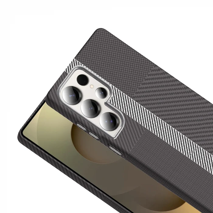 Samsung S25 Ultra Kılıf M-safe Şarj Özellikli Karbon Fiber Görünümlü Gros Kapak