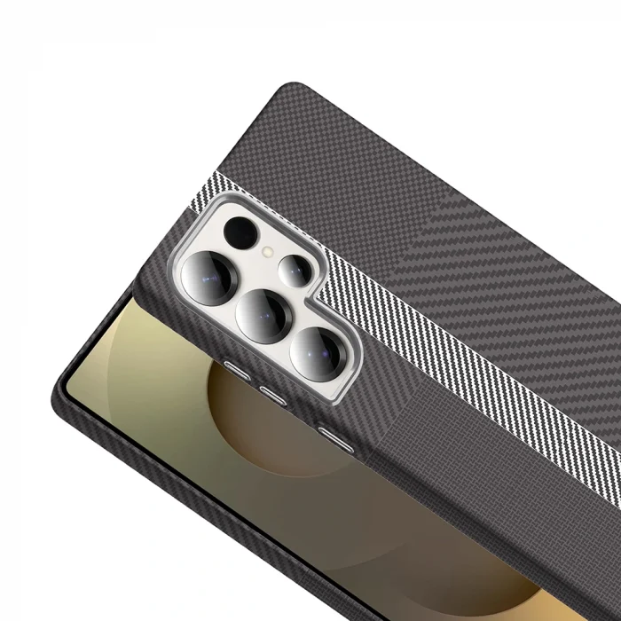 Samsung S25 Ultra Kılıf M-safe Şarj Özellikli Karbon Fiber Görünümlü Gros Kapak
