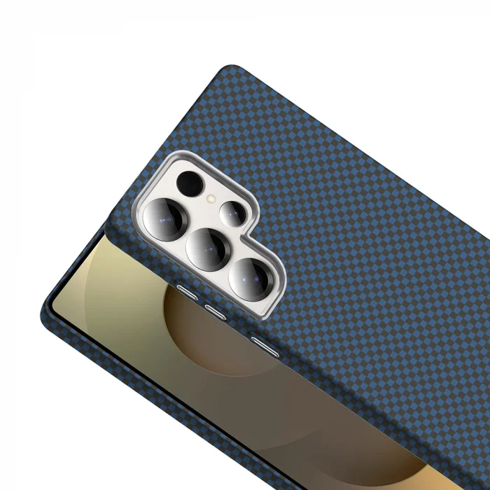 Samsung S25 Ultra Kılıf M-safe Şarj Özellikli Karbon Fiber Görünümlü Gros Kapak