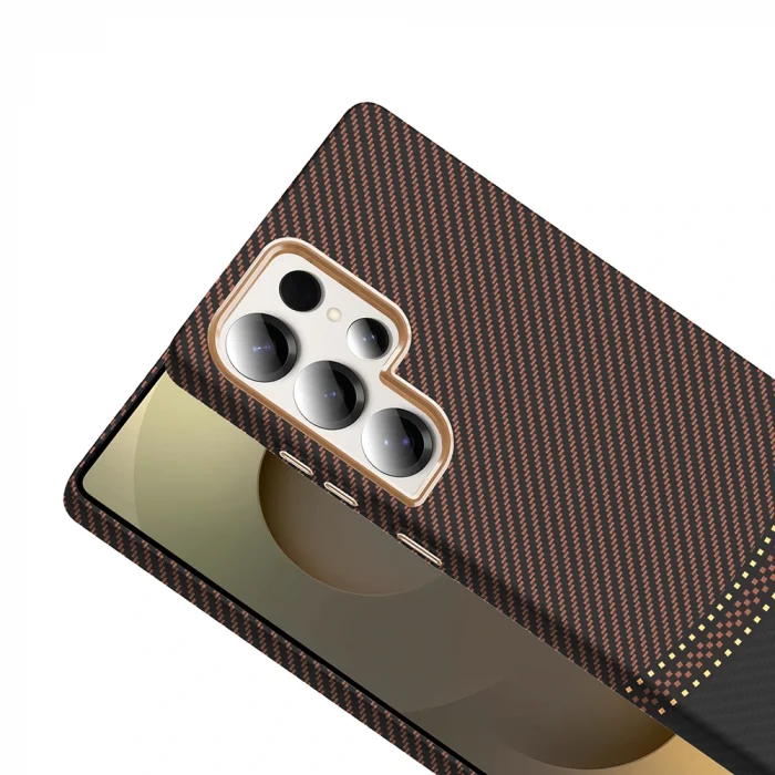 Samsung S25 Ultra Kılıf M-safe Şarj Özellikli Karbon Fiber Görünümlü Gros Kapak